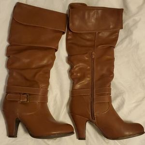 Brown faux leather boots